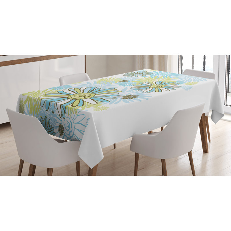 Ambesonne Turquoise Tablecloth, Chamomiles Flower Blossom Wildflower Blooms Summer Illustration, Rectangular Table Cover For Dining Room Kitchen Decor, 60" X 84", Pale Green Dark Green