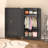Metal Wardrobe Cabinet with Wooden Handle, 34" Wide Metal Wardrobe Closet with Hanging Rods and Adjustable Shelves(Black)-1220152537