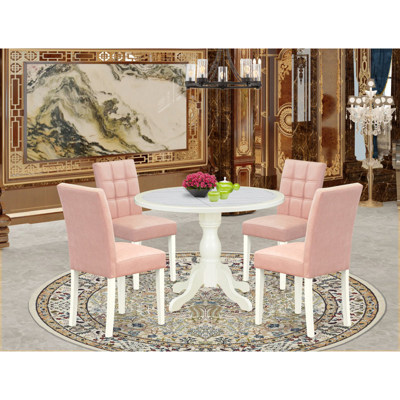 L'ensemble de table de salle à manger de style Mid-Century moderne se compose d'une table ronde et de 4 tissus en polyester rouge beige