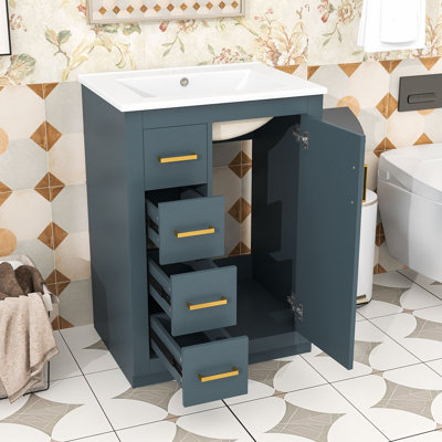 Meuble-lavabo autoportant moderne avec lavabo en céramique, tiroirs à fermeture en douceur et rangement spacieux