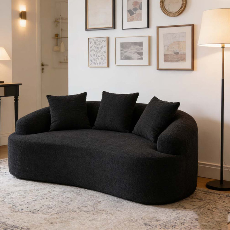 Causeuse incurvée Boneless: emballage compressé, tissu chenille, éponge 30D, sans assemblage, Noir