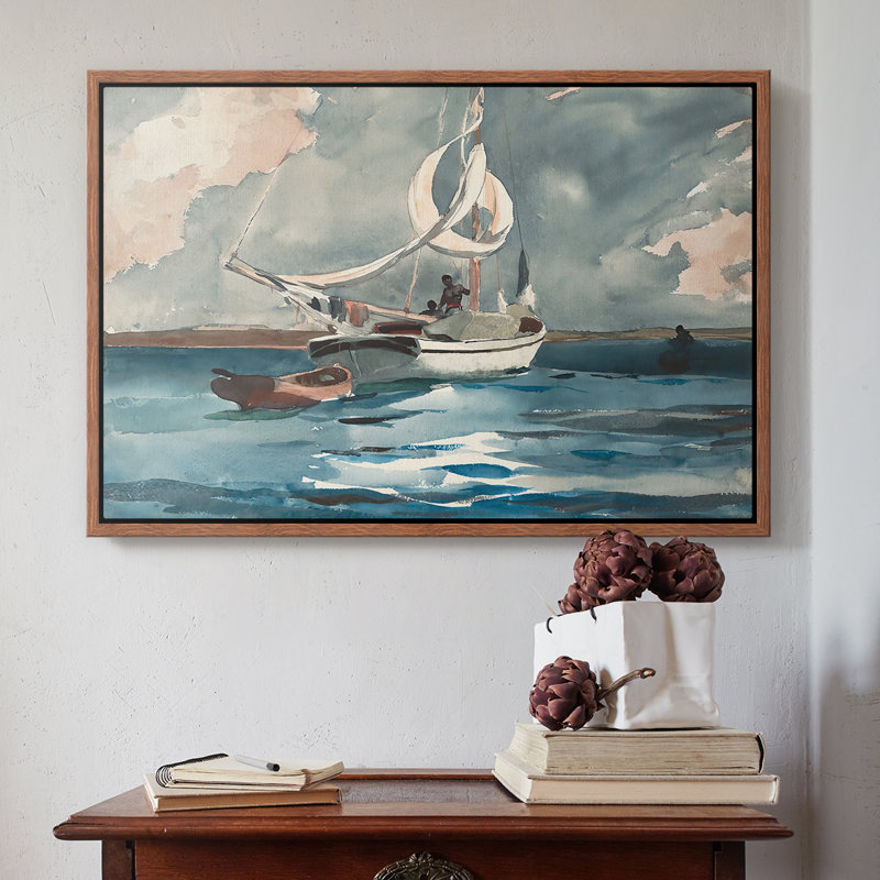 Sloop, Nassau, 1899 - Winslow Homer, toile tendue avec châssis Homer, 16 x 24, Noyer