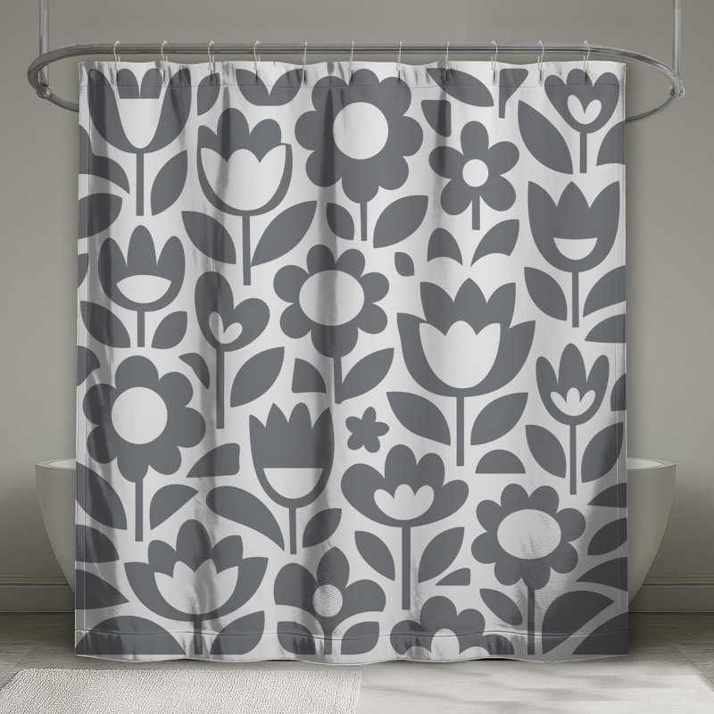 Rideaux de douche gris à motif floral très longs, 70in W x 72in H