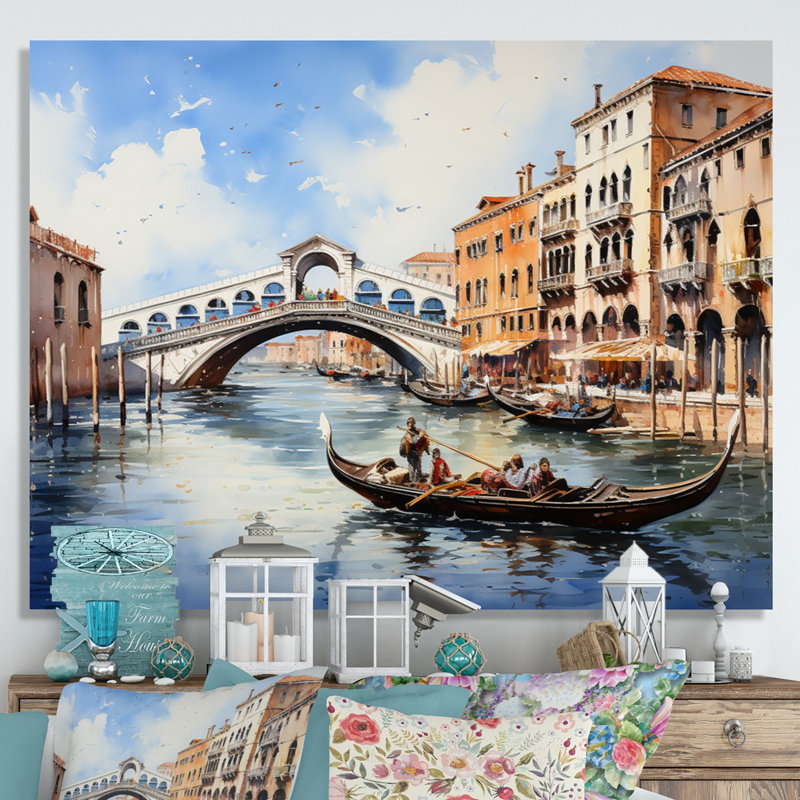 Italie, pont du Rialto Ponte I - Italie, art mural, 24" H x 32" W, Toile tendue