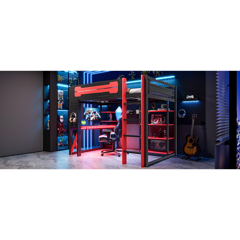 Lit mezzanine en bois moderne peu encombrant avec bureau et rangement pour jouer