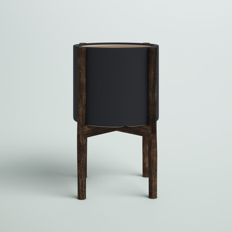 Isabelle Handmade Pot Planter, Black/Dark Walnut, 19" H X 12.5" W X 12.5" D
