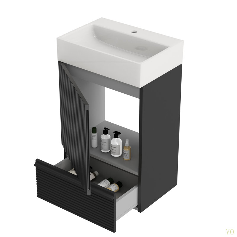 Meuble-lavabo sur pied 20 po rayé sans évier, armoire de salle de bain autoportante pour salle de bain moderne, KD