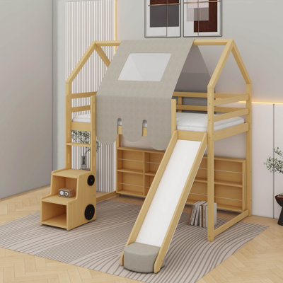 Lit mezzanine simple en bois avec tente