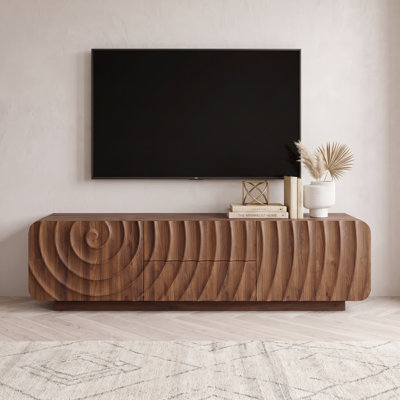 58" Modern Wood TV Stand with Storage, TV Console with 2 Drawers & Cabinet Doors, Entertainment Center with Sculptural Wave Design