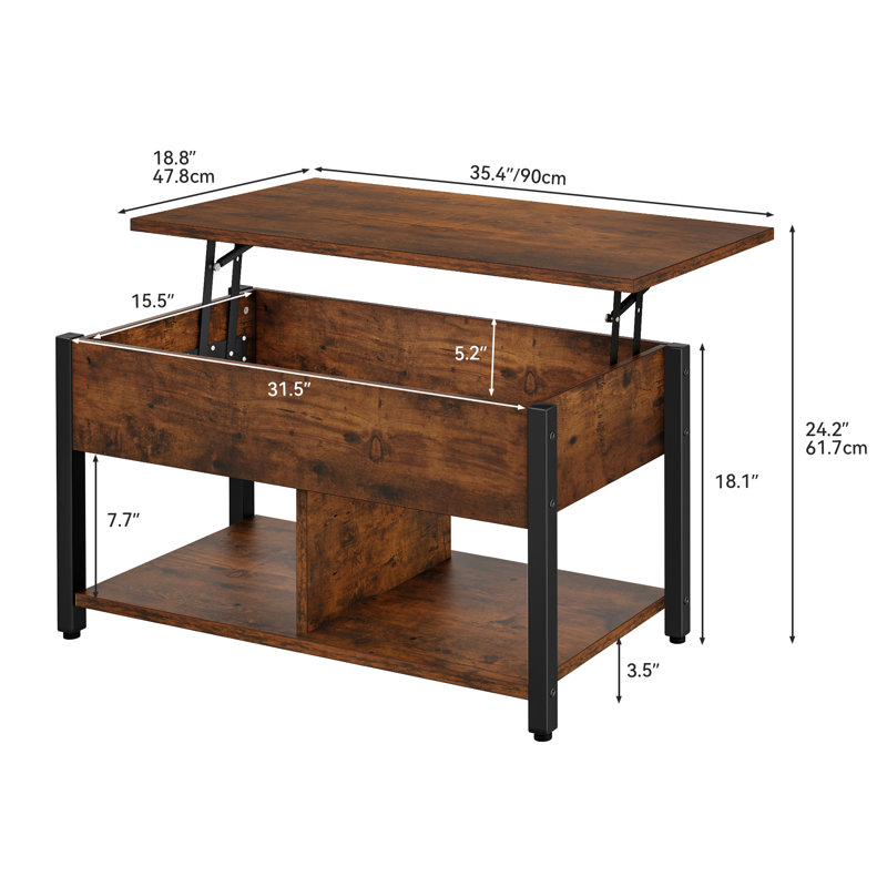 Lift Top Coffee Table,Wooden Cocktail Table, Brown, Brown/Black