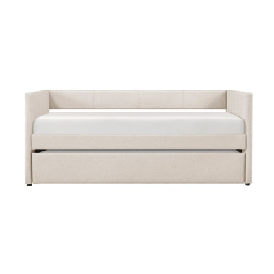 1Pc Daybed With Trundle Fabric Upholstery Wooden Frame Modern Home Furniture