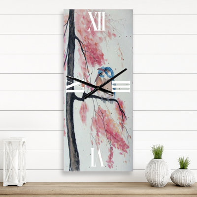 Deux martin-pêcheurs assis sur une branche en fleurs - Horloge murale traditionnelle
