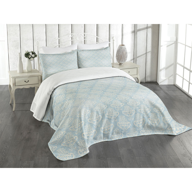 Ambensonne Turquoise Bedspread Cream, King Coverlet/Bedspread + 2 Pillow Shams