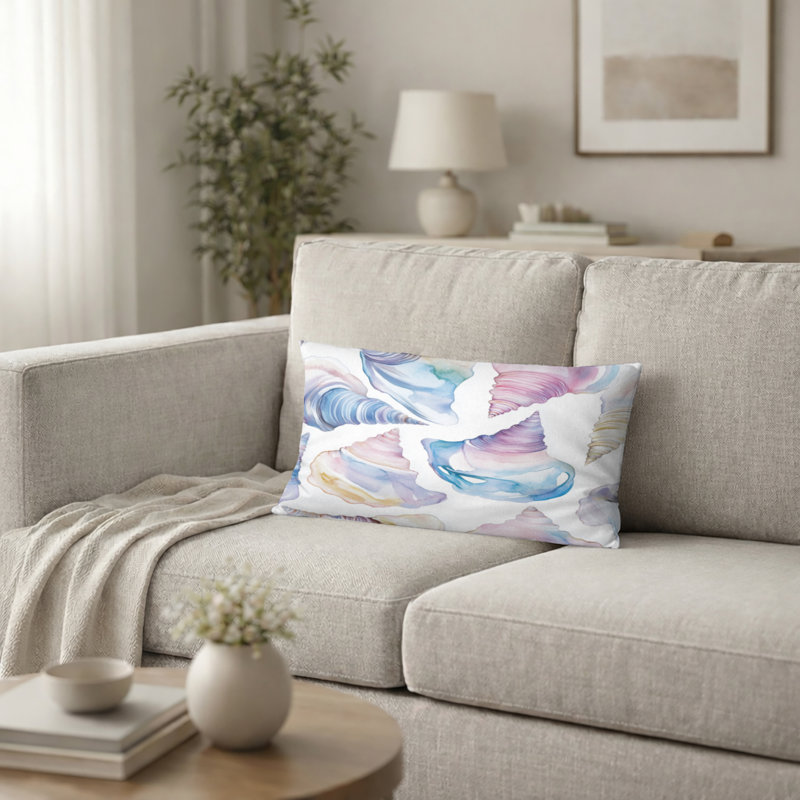 Coussin décoratif imprimé animalier - coquillage mauve, H 12 po x l 20 po