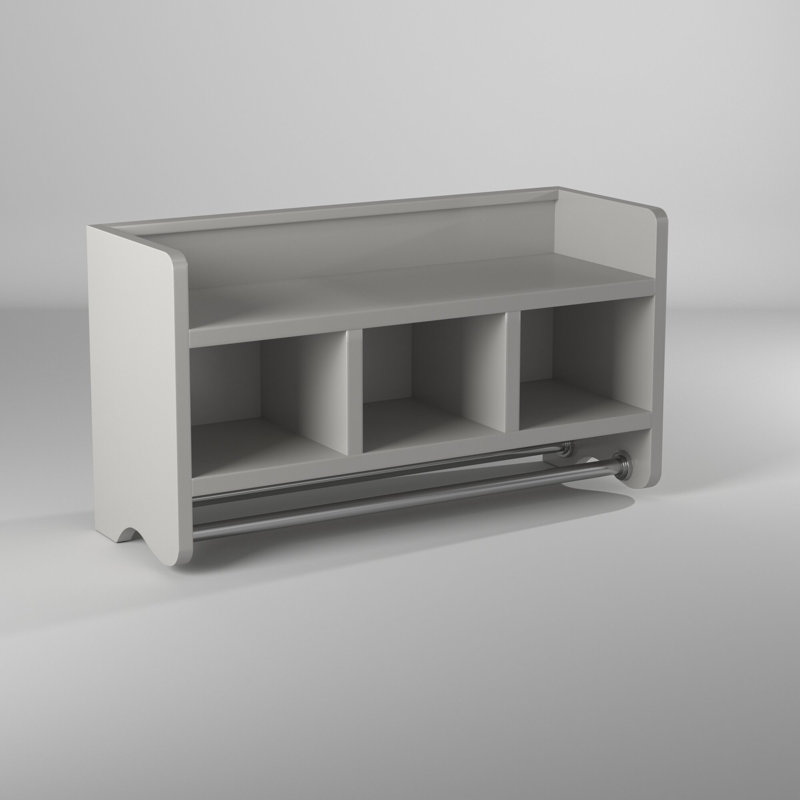 Afanasie 25" Wide Wooden Rectangular Wall Mounted Bathroom Shelf With Storage And Towel Bars, Gray