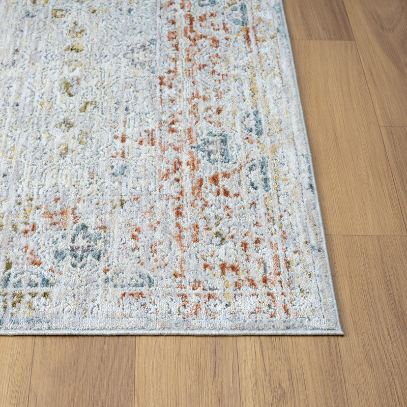 Tapis traditionnel gris clair / bleu / multicolore Roseau Performance, Rectangle de 10 pi x 14 pi