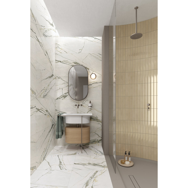 Calacatta Bamboo 24" x 48" Beveled Porcelain Marble Look Wall & Floor Tile
