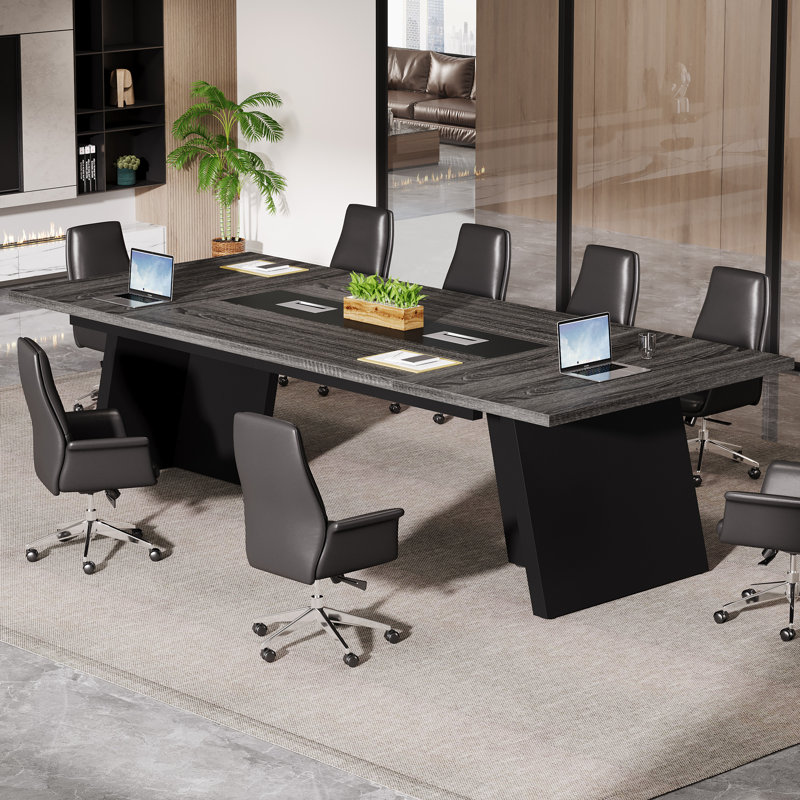 Table de conférence de 8 pi, table de réunion de bureau moderne, Grey 