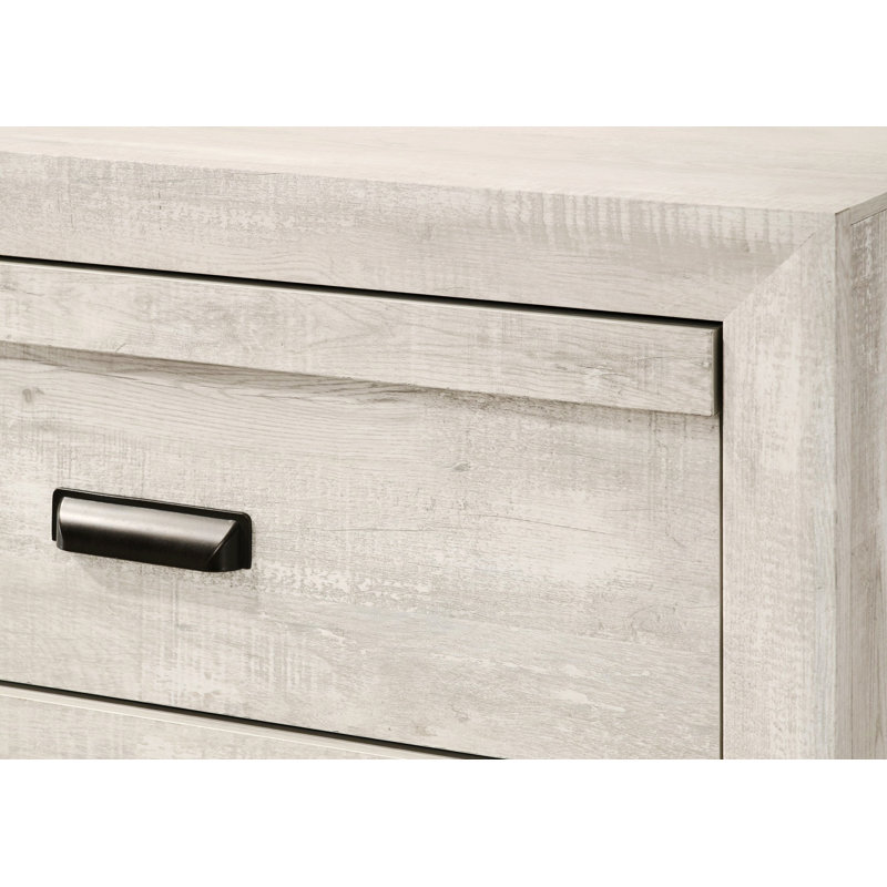 Commode en bois pour chambre à coucher, commode contemporaine avec cinq tiroirs de rangement, Beige gris / blanc