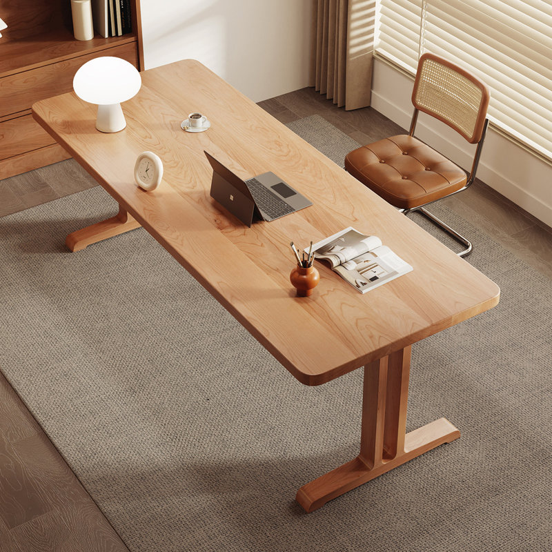 Bureau rectangulaire en bois massif Burlywood, 29.53"H×55.12"L×27.56"W