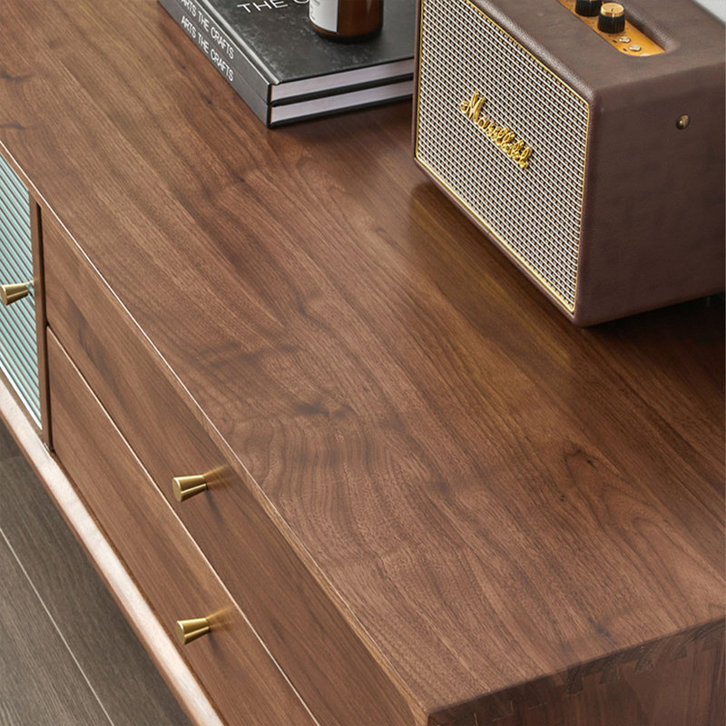 70.87" Burlywood Solid Wood+Glass TVStands, Walnut, 59.06"