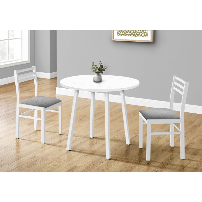 Hovi Dining Table Set, 3pcs Set, Small, 35" Drop Leaf, Kitchen, Metal, Laminate, Gray, White