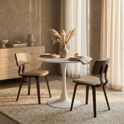 Table de salle à manger Bristol 24 po avec plateau en pierre frittée et base en acier inoxydable blanc - 2 à 3 personnes pour la cuisine et la salle à manger Bristol