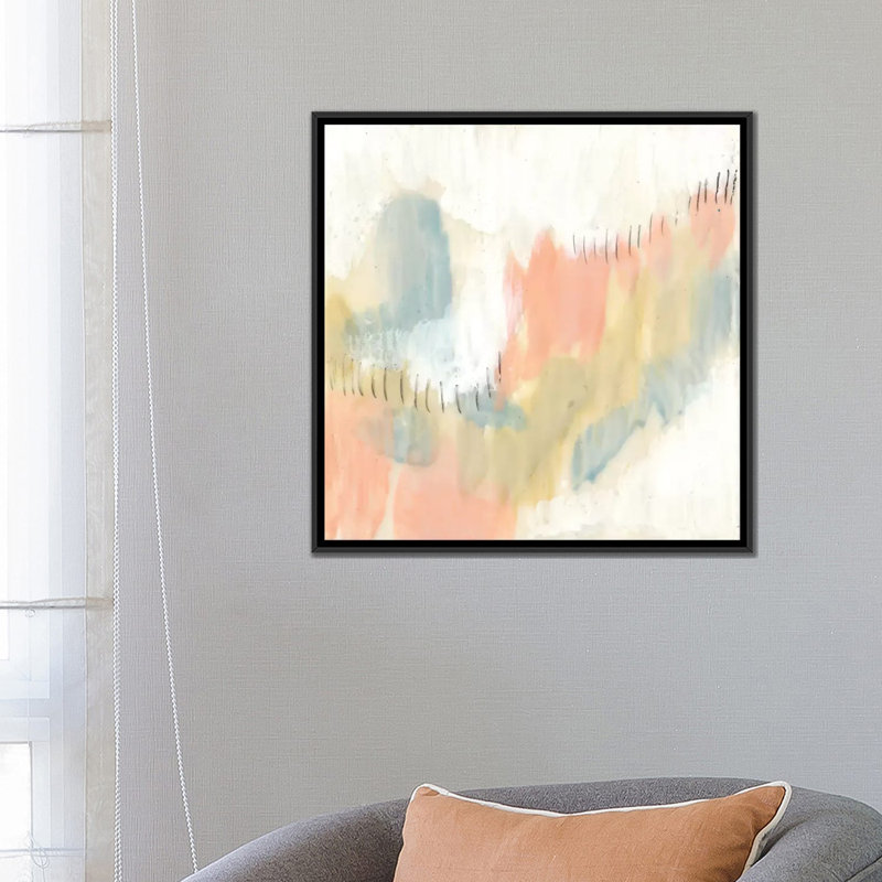 «Stitched Pastels I», reproduction sur toile, H 18 po x l 18 po x P 1,5 po, Pas de tapis, Toile avec cadre noir