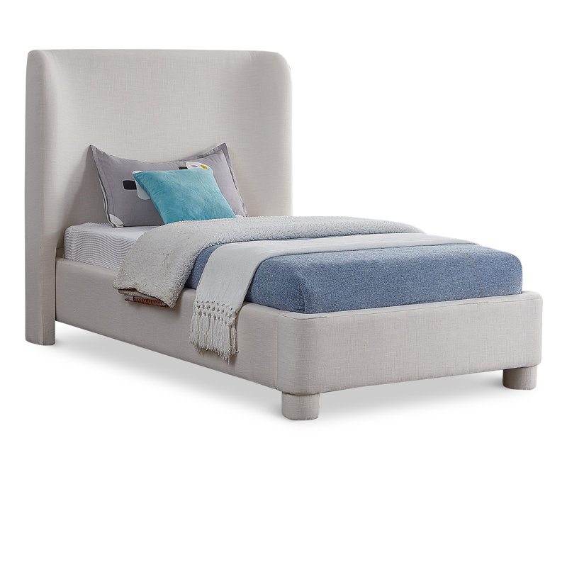 Kiria Upholstered Wingback Bed, Twin, Cream Linen Textured Fabric