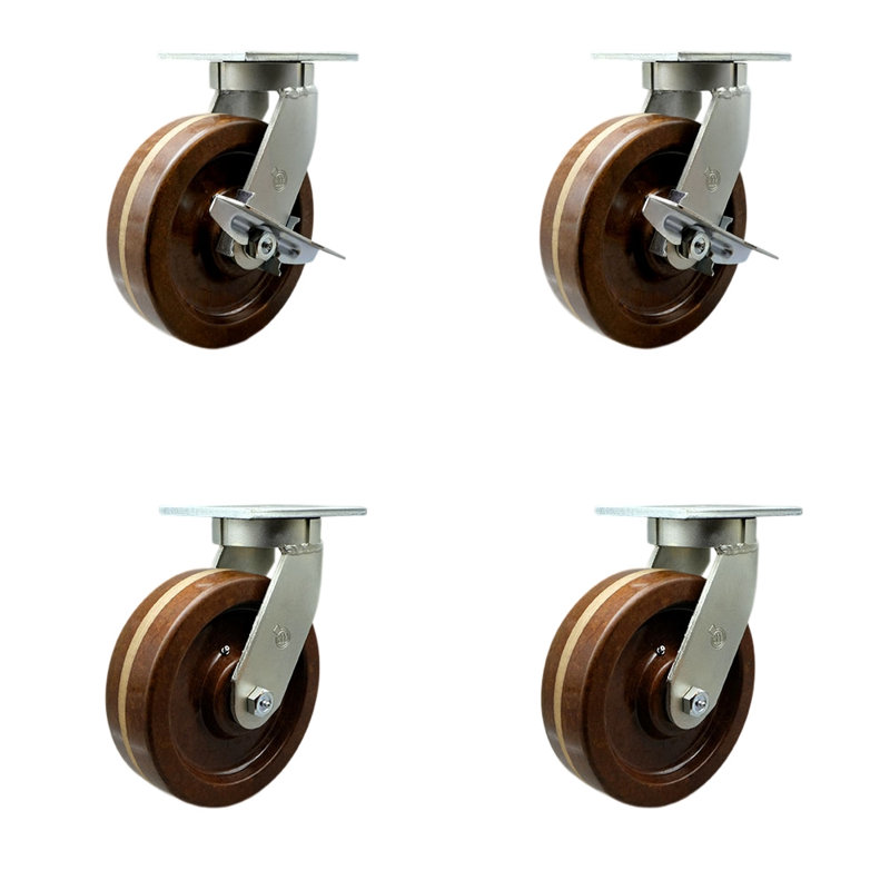 Ensemble de roulettes phénoliques robustes haute température 4 verrous pivotants 2 freins SCC