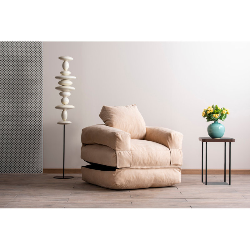 Fauteuil futon large de 35,4 po Elvin, Mélange de polyester crème