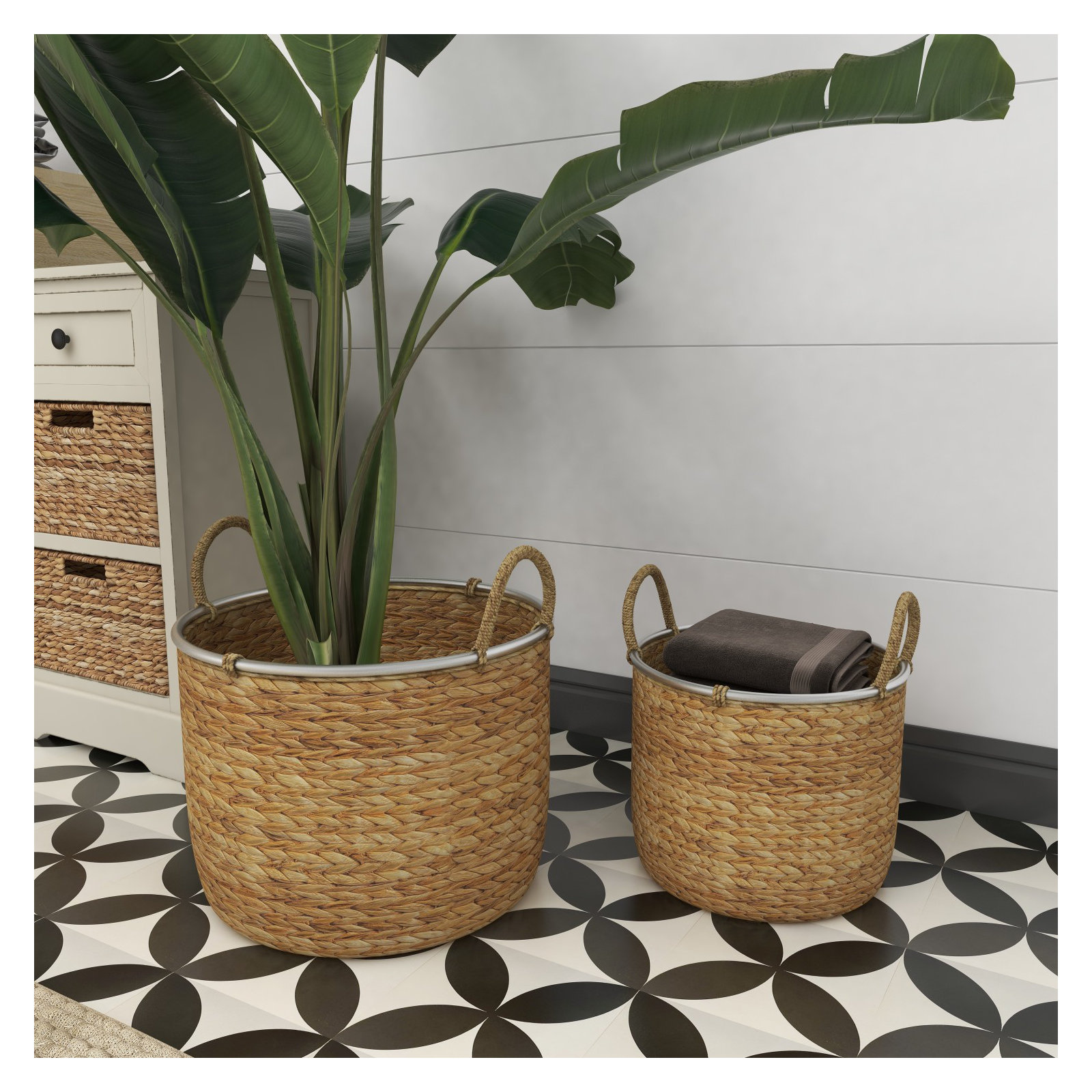 Handmade Coastal Seagrass Decorative Basket - Set of 2