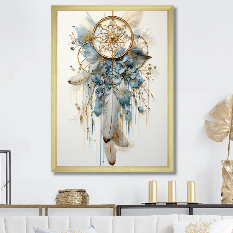 Thread of Dreams Blue Dreamcatcher II sur impression sur toile, Cadre doré simple, H 32 po x l 16 po x P 1 po