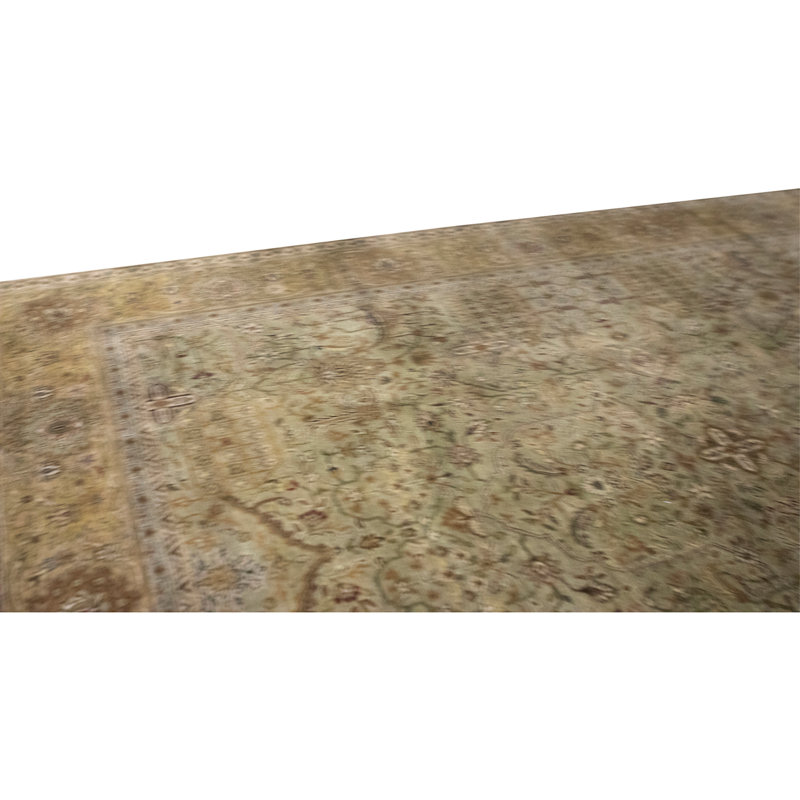 Tapis vert olive et doré noué à la main de haute qualité