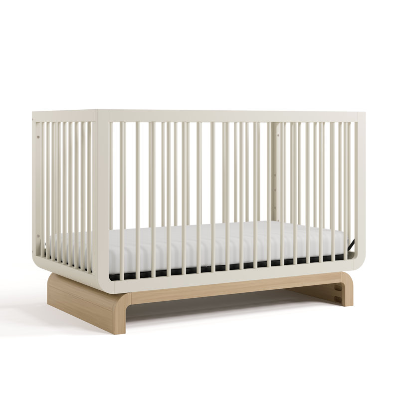 Lit de bébé convertible 5-en-1 Santorini, Avoine givrée / bois flottant, Lit à barreaux