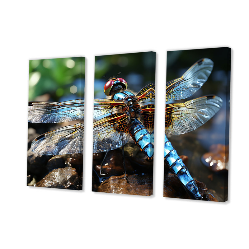 «Blue Fluttering Dragonfly I», art mural libellule, Toile tendue, H 40 po x l 61 po