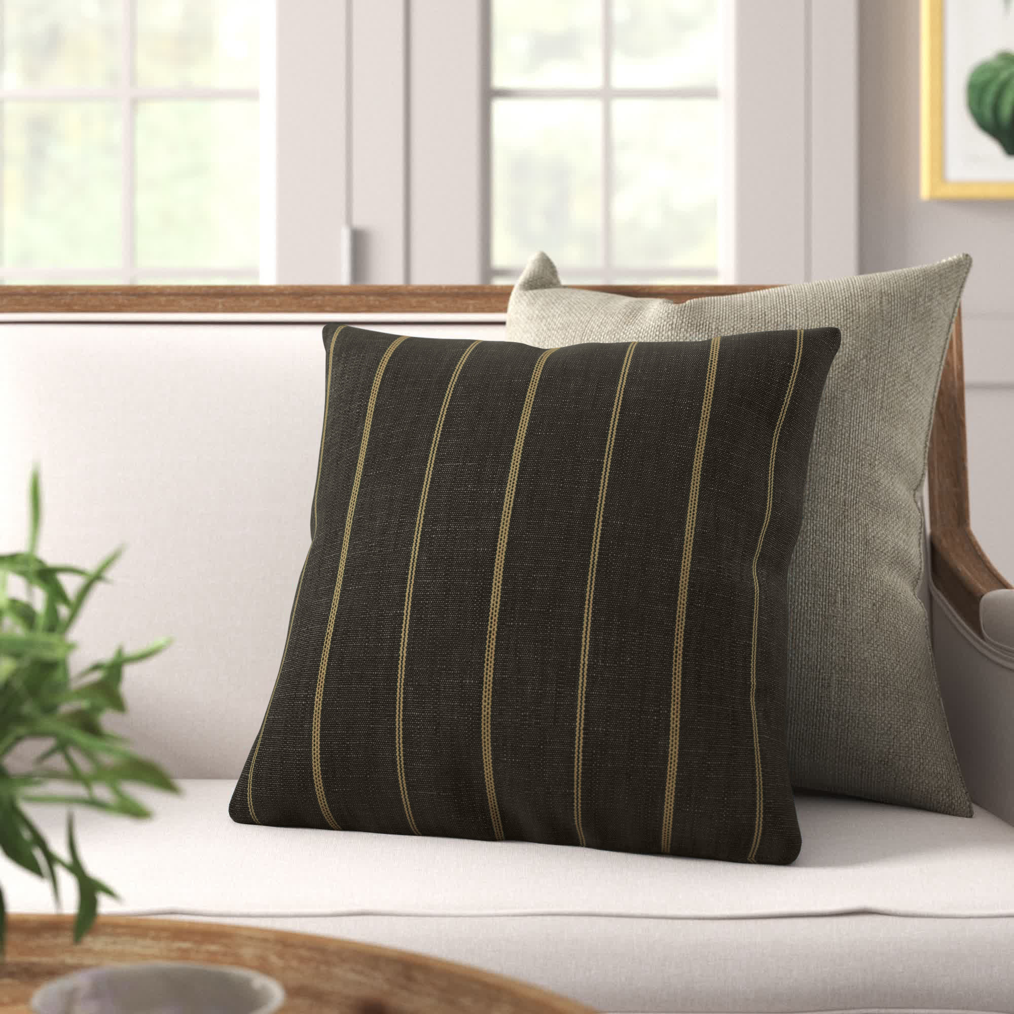 Clara Striped Cotton Pillow Cover, Black, Polyester/Polyfill, 18" x 18"