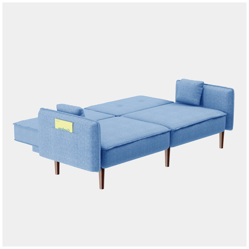 Canapé-lit à accoudoirs encastrés 75 po Gismondine, 100 % polyester bleu
