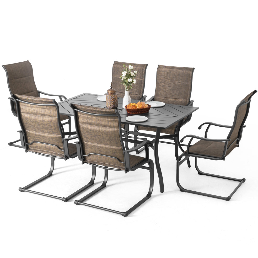 Patio 7-piece PVC-coated polyester And Iron Dining Set With Umbrella Hole Orren Ellis