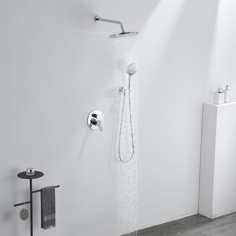 Iriber Wall Mounted Shower System With High Pressure Rain Shower Head And 3-Setting Handheld, Concealed Bathroom Mixer Set Includes Pressure Balance Valve And Brass Components