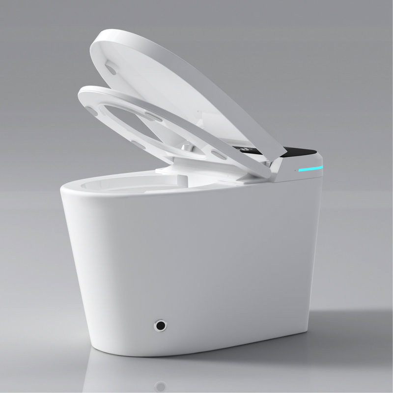 Modern Bathroom Smart Toilet - Auto Open/Close Seat, Foot Sensor, Night Illumination, White With Bidet Open/Close, Function,