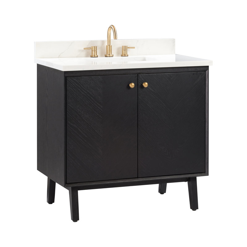 Adele 36'' Free Standing Single Bathroom Vanity with Quartz Top, Black, Gold