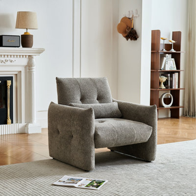 Fauteuil d'appoint ergonomique robuste en bois massif touffeté, fauteuil de soutien facile à assembler avec coussin lombaire, parfait pour les petits espaces salon chambre bureau
