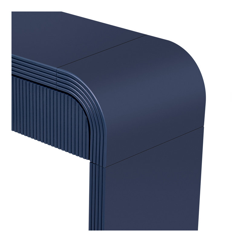 Console moderne avec 2 tiroirs de rangement, table d'entrée cannelée à silhouette arrondie pour le couloir du salon et du vestibule (bleu marine)