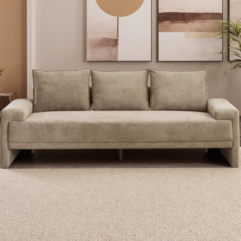 84.5" Modern 3-Seater Velvet Sofa, Upholstered Couch with Spring-Supported Foam Cushions and Sturdy Wood Frame, Minimalist Design Sofa for Living Room and Apartment