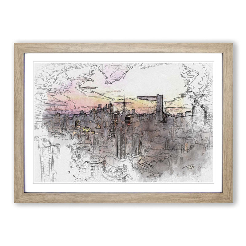 Toronto Canada Skyline in Abstract - Picture Frame Graphic Art Print, Oak, 50cm H x 76cm W x 2cm D