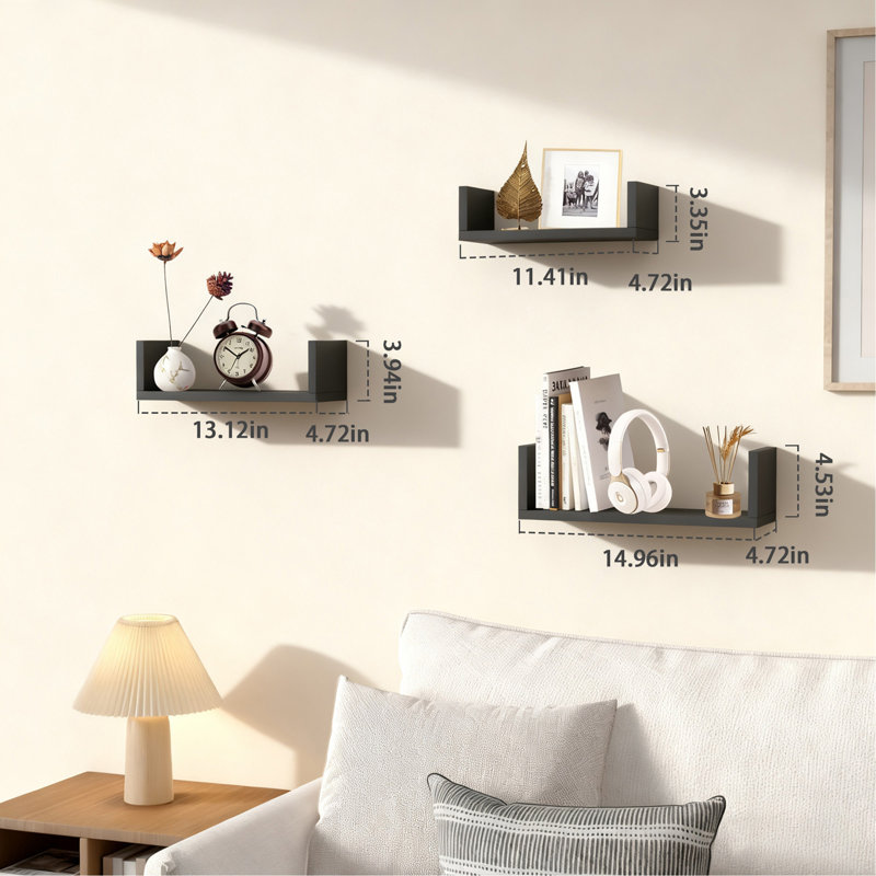 Wood Floating Wall Shelves Set Of 3 Wall Mounted Storage Shelves For Bathroom Bedroom Living Room Kitchen Office Home Decor