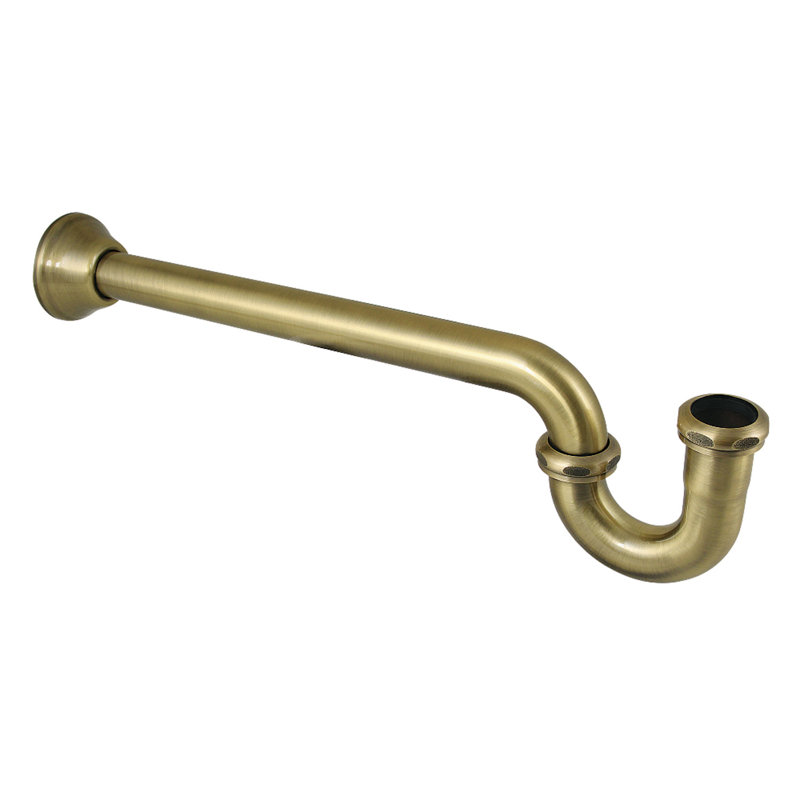 Siphon en P 1-1 / 2 po Kingston avec rebord carré, longueur 24 po, calibre 18, Laiton antique