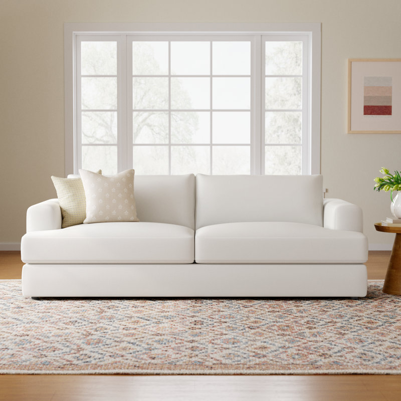 Cayden Upholstered 96'' Sofa, Lena Off White Performance Linen Blend