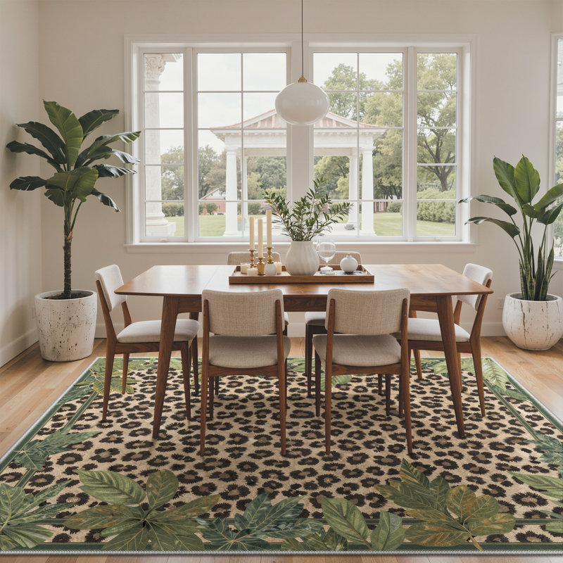 Alissa Machine Washable Leopard Foliage Non Slip Area Rug, Rectangle 8' x 10'